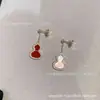 Pendientes con Forma de Calabaza Qijia Versión de Alta Gama Chapados en Oro Rosa de 18 Quilates Pendientes Largos Pendientes de Ágata Roja Tamaño Mediano Lujo Ligero
