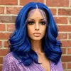 Comercio Exterior Transfronterizo Moda Europea y Americana Peluca de Encaje Frontal Cabello Corto Rizado Longitud Media Ondulado Africano Venta Caliente Peluca Azul