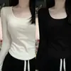 Camiseta de Fleece Espesso com Gola Quadrada e Manga Longa para Outono e Inverno do TikTok para Mulheres, Tamanho Grande, Modelagem Slim, Quente, Versátil, Camada Base