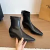 (En stock) Botines elásticos ajustados de otoño e invierno para mujer, punta fina, tacón de cuña, cremallera trasera, botines de moda, elegantes botines de cuero para mujer, punta redonda