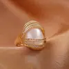 Anillo Geométrico Elegante de Nuevo Estilo Transfronterizo, Anillo para Dedo Índice de Estilo Lujo Ligero de Nicho, Anillo Hueco de Perla de Gama Alta