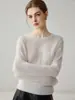 Suéter 100% cachemira pura para mujer, nueva colección otoño/invierno, color liso, intrincadamente bordado con motivos florales, cuello redondo, jersey de punto