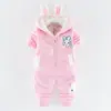 Conjunto de Dos Piezas para Bebé Niña de Invierno Forrado de Felpa 0-4 Años Abrigo con Capucha de Dibujos Animados de Animales Pequeños Traje de Moda Estilo Coreano