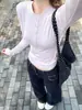 Camisa Base de Manga Larga para Mujer, Estilo Dulce y Picante, Cuello Semiabierto, Botones, Ajuste Delgado Casual, Hombro Normal, Top de Moda para Primavera y Otoño