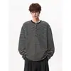 Camiseta de Manga Larga Rayada de Algodón Puro Nueva Otoño 2026 para Hombres y Mujeres Camisa Henley Holgada de Manga Larga Relajada Perezosa