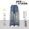 Calça Jeans Kapibala para Meninas Primavera e Outono 2025 Novas Calças Largas Retas para Meninas Calças de Outono Soltas para Crianças