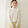 Estilo Nuevo Otoño e Invierno Suéter de Cachemira para Mujer Cuello Alto Medio Aguja de Lingote Hilo Doble Tejido Grueso de 7 Agujas Camiseta Interior Cálida