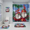Serie de Decoración Navideña Cortina de Ducha Baño de Hotel Pintura de Decoración Navideña Cortina de Ducha Impermeable sin Perforaciones Juego de Alfombrilla de Baño