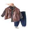 Traje de primavera y otoño para niños 2024, nuevo chaleco de cuero para bebé, conjunto de tres piezas, camisa para bebé niño, moda para niño
