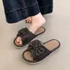 Chinelos femininos de linho para todas as estações, sapatos de chão para casa, antiderrapantes e silenciosos, chinelos de algodão e linho para primavera e outono atacado