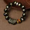 Pulseira Genuína de Obsidiana Negra Natural Pixiu para Homens e Mulheres, Contas Budistas, Estilo Chinês, Atacado de Comércio Exterior Transfronteiriço