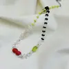 Flor Brilhante ~ Nova Flor Vermelha Doce de Verão Colar com Contas Corrente de Pescoço Clareadora de Alta Qualidade para Mulheres Corrente de Clavícula