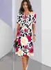 Moda Femenina Impresión Digital 3D Nostálgico Suelto Cuello Redondo Fiesta Manga Corta Vestido Largo 2024 Comercio Exterior Transfronterizo