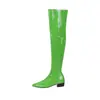 Botas de Cuero Patentado Otoño e Invierno para Mujer Estilo Europeo y Americano, Botas Brillantes de Cuero Hasta la Rodilla, Botas de Cuero Transfronterizas para Mujer con Punta Redonda Talla Grande, Talla 44, Tacón Medio, Talla 48 Tacón Cuadrado