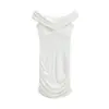 Vestido tipo camisola sexy de retazos de encaje con hombros descubiertos estilo americano para mujer, minivestido sexy de verano fruncido ajustado al cuerpo
