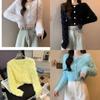Chaqueta Suéter Estilo Francés para Mujer, Nuevo Otoño e Invierno Estilo Suave Terciopelo de Visón Sintético Cárdigan Corto de Cuello Redondo