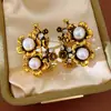 Pendientes Vintage, Pendientes de Flor con Diamantes de Colores y Aguja de Plata, Fabricante de Pendientes de Lujo Ligero Estilo Francés
