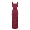 Vestido elegante de estilo nicho australiano para mulheres, cor sólida, estilo europeu e americano, com alças, acinturado, fenda e design de suspensório, vestido de verão
