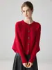 Cárdigan de cachemira rojo con cuello redondo, nuevo estilo otoño/invierno, suéter de punto holgado, de un solo botón, prenda exterior casual