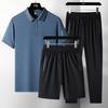 Conjunto de Camiseta Polo de Manga Corta para Hombre de Verano para Padre de Mediana Edad y Mayor Día del Padre Tops Casuales Conjunto Deportivo de Tres Piezas para Papá
