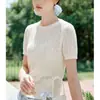 [Pedido Il] Suéter de Tricô de Seda Amora de Manga Curta para Mulheres, Novo Estilo Primavera 2026, Blusa Simples Casual Slim-Fit
