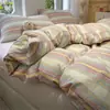 Juego de Cama de Algodón Puro Sin Estampar Clase A, Juego de Cuatro Piezas, Funda de Edredón Lavada de Algodón Puro, Juego de Tres Piezas para Dormitorio de Estudiantes, Sábana y Funda de Edredón Engrosadas
