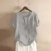 Blusas Femininas de Algodão e Linho Transfronteiriças, Camisetas Casuais Soltas de Algodão e Linho Plus Size, Roupas Femininas de Algodão e Linho, Roupas Femininas Plus Size, Itens Mais Vendidos da Amz