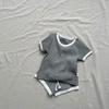 Ins Estilo Coreano Cuello Redondo Pantalones Cortos tipo Envoltorio Manga Corta Raya en Axila Traje de Algodón Verano Refrescante Pantalones Cortos Cubierta para Bebés Niños y Niñas