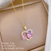 Aço TitânioCoração Cheio de Diamante Zircônia Estilo da Corte Temperamento Deslumbrante Colar Totalmente Cravejado de Diamantes para Mulheres Corrente Versátil para a Clavícula Corrente de Aço Titânio