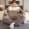 Pijama com Zíper Masculino Outono Inverno Coral Fleece Espessado Mais Veludo Quente Jovens Cardigan Roupas de Casa Conjunto Casual Masculino