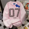 Sudadera con Estampado de Letras de Diseño Americano Cuello Redondo para Mujer en Otoño e Invierno Forrada de Polar y Engrosada Holgada Casual Versátil Tops de Moda