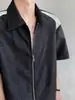 Camisa de Retalhos Retro Americana com Zíper de Manga Curta para Homens, Novo Estilo de Verão, Jaqueta Camisa de Marca Tendência de Alto Padrão Nicho