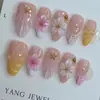 30 Peças de Unhas Vestíveis em Formato de Amêndoa para Primavera e Verão, Design Floral 3D Fresco e Simples, Adesivos de Unhas Postiças Destacáveis Feitos à Mão