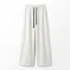 Pantalones casuales de pierna ancha largos con cordón y cintura elástica, diseño único de trenza pequeña, para mujer, versátiles, holgados, adelgazantes