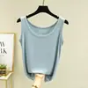 Colete feminino de modal liso para o verão com gola U, peça íntima simples sem mangas, regata justa, blusa de base fina plus size