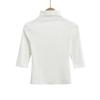 Verão Novo Estilo Dobrado Pequeno Gola Alta Look Emagrecedor Roupa Externa Camiseta Leve e Madura Elegante Gola Média Manga Média Top para Mulheres