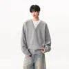 Suéter de Punto Retro Falso de Dos Piezas con Cuello en V y Empalme para Hombre Estilo Perezoso de Otoño e Invierno Suéter de Punto Holgado de Talla Grande Suéter de Punto Polo