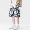 Shorts Masculino de Verão Estampado Floral Calça de Praia Fina Secagem Rápida Estilo Férias Versátil Calça Casual Azul