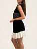 Vestido de punto con cuello de perlas estilo francés, nueva moda de verano para mujer, elegante vestido sin mangas con volantes