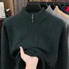 Suéter Masculino de Malha Grossa 2026 Outono/Inverno Gola Meia-Alta Zíper Tricô Quente Camisa Base Masculina