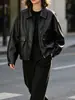 Jaqueta de Couro Genuíno HN6102-1 Grão de Elefante Pele de Ovelha Silhueta Solta Estilo Biker Europeu Americano Jaqueta de Lapela Roupa Exterior Feminina