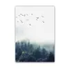 Pintura Moderna Montaña Niebla Bosque Pájaro Paisaje Arte Póster Pintura en Lienzo Decoración de Oficina Estudio Sala de Estar Decoración Núcleo de Pintura