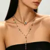 Colar Y-shaped com Olho de Demônio Colorido de Diamante Novo Estilo Europeu e Americano para Mulheres Moda Temperamento Luxo Leve Personalidade de Nicho Sensação de Alto Padrão Clavícula