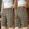 Shorts Casuais Xadrez Escuro Masculino Homem Respirável Verão Novo Estilo Estilo Ocidental Cintura Casual Calça de Cinco Pontos Masculino Roupa Exterior Fina