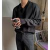 Suéter MYQ con cuello en V para hombre, suéter coreano de moda, suelto, de manga larga, de color sólido, para primavera y otoño.
