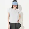 Nova Camiseta de Yoga de Verão, Roupa Fitness Fina de Corte Justo para Mulheres, Top Esportivo de Corrida com Manga Curta Respirável de Secagem Rápida