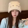 Gorro de Punto de Lana Estilo Coreano Cálido con Orejas de Gato Otoño Invierno Protección para los Oídos al Aire Libre para Mujer Versátil con Forro de Forro Polar Hace que la Cara Parezca Más Pequeña