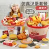 Brinquedos infantis casa de brincar cozinha simulação fast food pizza barril de família hambúrguer cozinhando batatas fritas frango frito ovo tarte refeição completa