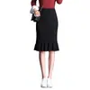 Saia de Tricô Cintura Alta Confortável Visual Slim Alta Outono e Inverno Saia de Quadril Moda Retrô Elegante Saia Folha de Lótus