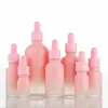 En stock 5-100ml botella de esencia rosa degradado líquido de esencia botella de vidrio empaque de cosméticos botella con gotero botella rociadora